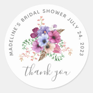 Theeftijd met vintage bloemen bruidsdouche bedankj ronde sticker
