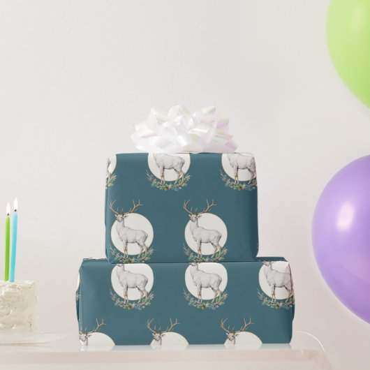 Theegroen bosland herten cadeauverpakkrol cadeaupapier (Feestgeschenken)