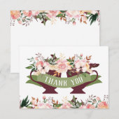 Theekaart met bloemen en theekopje bedankkaart (Voorkant / Achterkant)