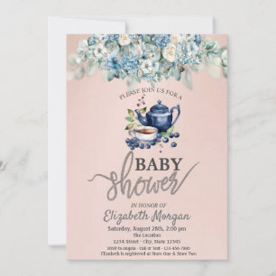 Theekanne  Bosbessen Bloemen Baby Shower Kaart