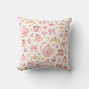 Theekanne en strik pastel patroon vintage bloemen kussen