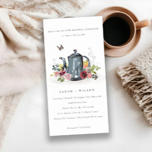 Theekanne met bladrijke roos bloemige hernieuwing  bedankkaart