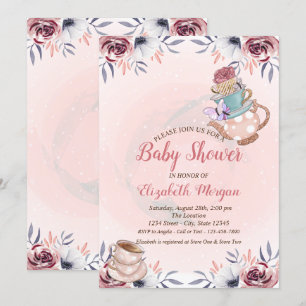 Theekanne Theekop Bloem Theepartij Baby Shower Kaart
