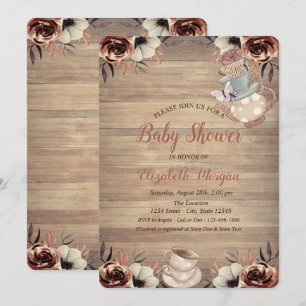 Theekanne Theekop Bloemen Hout Baby Shower Kaart