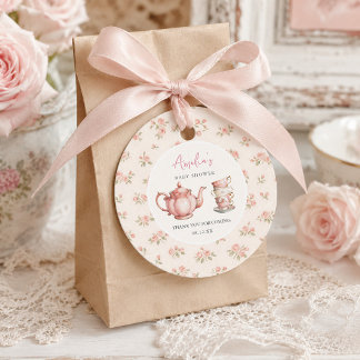 Theeketel en theekopjes Roze baby shower Bedankjes Labels