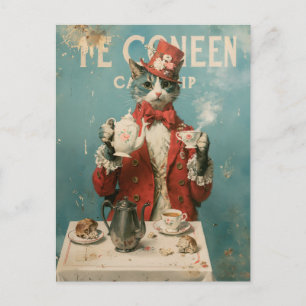 Theekoningin Kat in Vintage Victoriaanse Stijl Briefkaart