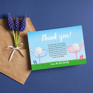 Theekop Blauwe of Roze Golf Geslacht Reveal Baby S Bedankkaart