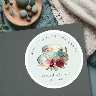 Theekop Bruiloft Thee Feestje met Teal Goud Bloeme Ronde Sticker