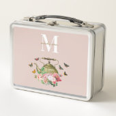 Theekopfeest Roze Bloemen & Vlinders Monogram (Voorkant)