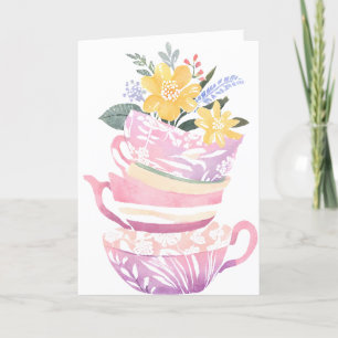 Theekopje beterschap kaart pastel lavendel en bloe