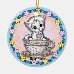 theekopje kitten kat keramisch ornament