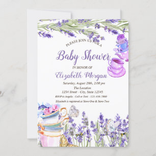 Theekopje Lavendel Vlinder Glitters Baby Shower Kaart