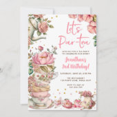 Theekopje Verjaardagsfeestje Par-tea Bloemige Verj Kaart (Voorkant)