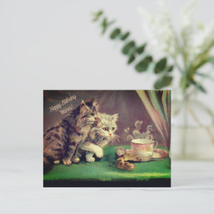Theekopje Vintage Cats Verjaardagswensen ANSICHTK Feestdagenkaart