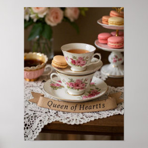 Theekopjes, etagères macarons hartenkoningin poster