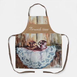  theekopjes op wit kanten linnen schort