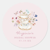 Theekrans met roze blos ronde sticker (Voorkant)