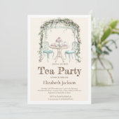 Theekrans met Vintage Bloemen Bruidslunch Kaart (Staand voorkant)