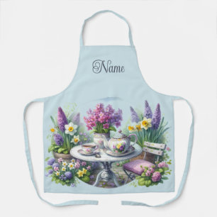 Theekrans met vintage bloemmotieven in de tuin schort