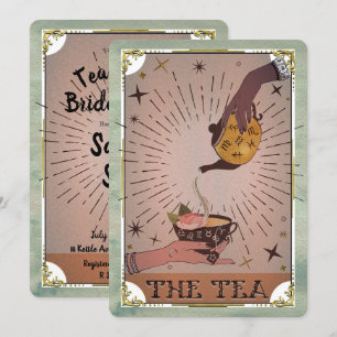 Theekrans met vintage theepot en heksensymbolen vo kaart