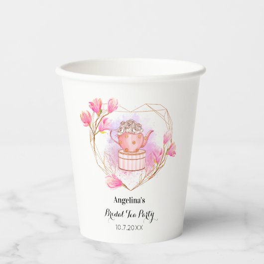 Theekrans Roze Witte Hart Waterverf Papieren Bekers (Voorkant)