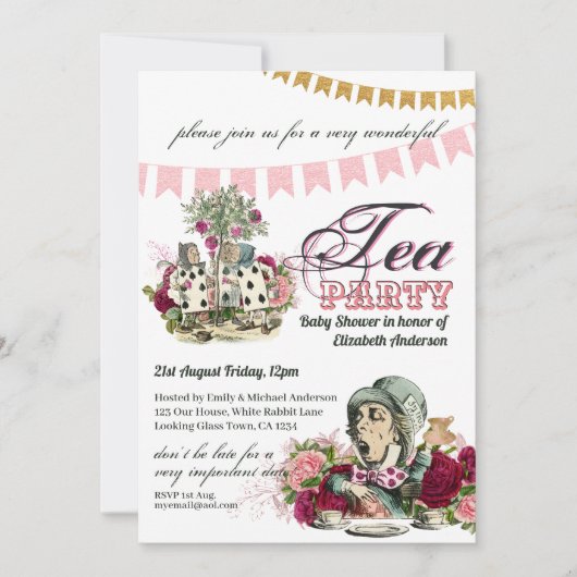 Theekransje BABY SHOWER Alice in Wonderland antiek Kaart (Voorkant)