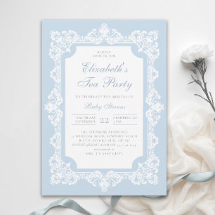 Theekransje Elegant Kant Stofblauw Jongens Baby Sh Kaart