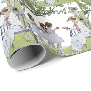 Theekransje in de vintage tuin cadeaupapier