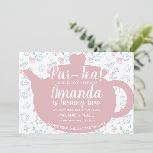 Theekransje met grillige tekeningen kaart (Staand voorkant)