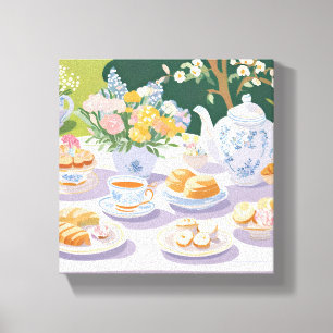 theekransje Prachtige Garden Party Bloemen Canvas Afdruk