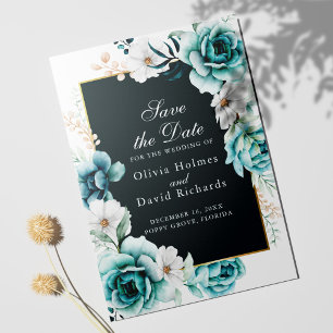 Theelblauw paneel save the date Wildflower