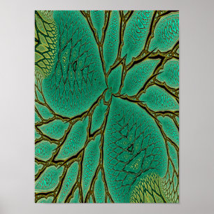 Theelblauwgroene Blad Fractale Klimmende Abstracte Poster