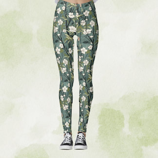 Theelgroene Chinoiserie Tropische Wit Gouden Bloem Leggings