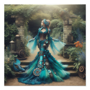 Theelkleurige Zeemeermin Steampunk Antieke Victori Foto Afdruk
