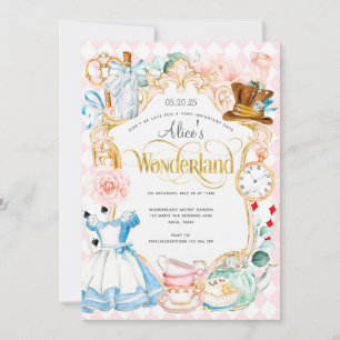 Theepartij Alice in wonderland roze meisje verjaar Kaart