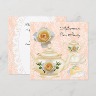 Theepartij in de middag Perzik Koraal Bloem Theepo Kaart