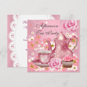 Theepartij in de middag Vintage Roze Rozen Theepot Kaart