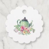 Theepartij met waterverfteekanne en -bloemen bedankjes labels (Voorkant)