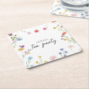Theepartij met wilde bloemen Bruidsfeest Vierkante Kartonnen Onderzetter