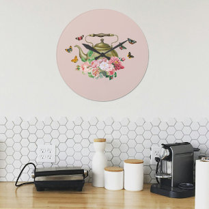 Theepartij Roze Bloemen & Vlinders Keuken Grote Klok