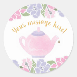 Theepot Baby shower Waterverf Ronde Sticker