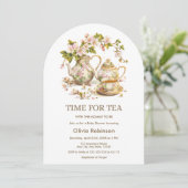 Theepot Bloemen Tijd voor Thee Baby shower Kaart (Staand voorkant)