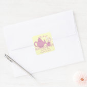 Theepot en Daisies Roze Vierkante Sticker (Envelop)