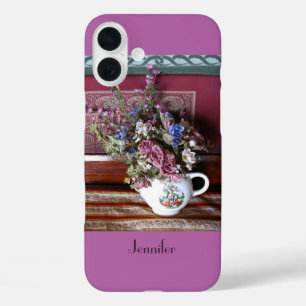  theepot met bloemen, Paars, orchidee, naam iPhone 16 Plus Hoesje