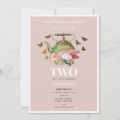 Theepot Party Roze Bloemen Vlinders Meisje Verjaar Kaart (Voorkant)