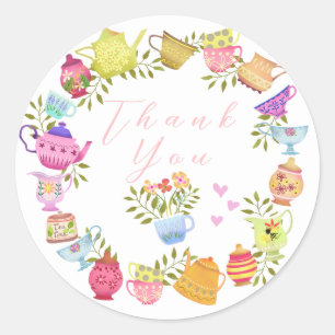 Theepotten en Cups Verjaardag Ronde Sticker