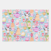 Theepotten en kopjes blauw inpakpapier vel (Voorkant 3)