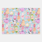 Theepotten en kopjes blauw inpakpapier vel (Voorkant 2)