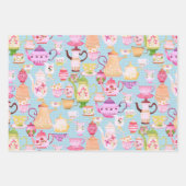 Theepotten en kopjes blauw inpakpapier vel (Voorkant)