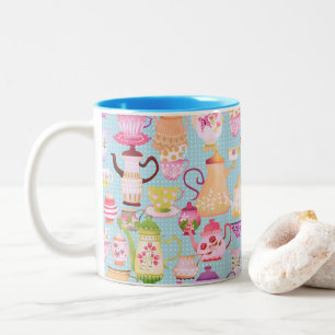 Theepotten en kopjes blauw tweekleurige koffiemok